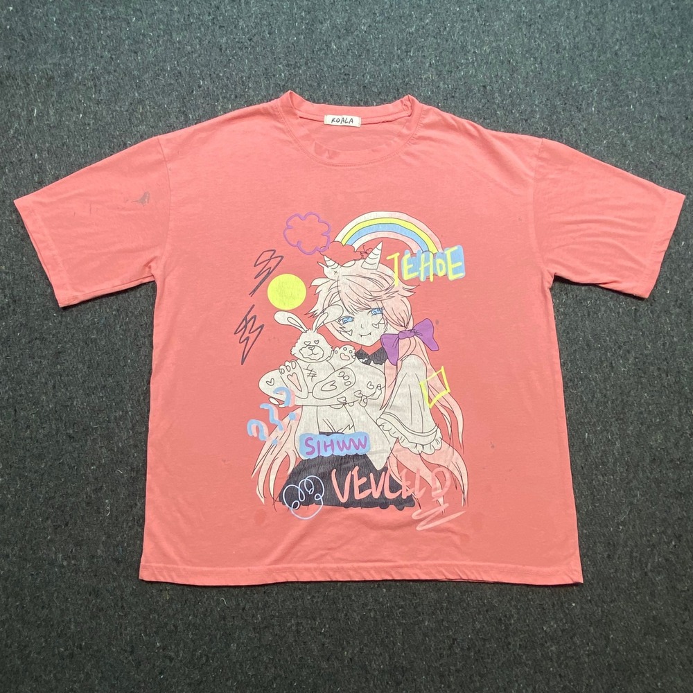 Koala Kawaii Anime Girl‎ Women Large Graphic Tee Oversized Short Sleeve Shirt